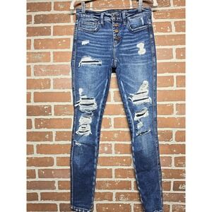 Flying monkey skinny jeans Stretch Button Fly Womens size 26 Med Wash  Distresse